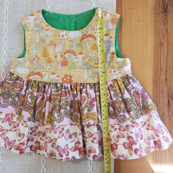 Vintage Baby Girl Dress Merry Mushrooms Ruffle Dress Spring Summer Cottagecore - Picture 8 of 10
